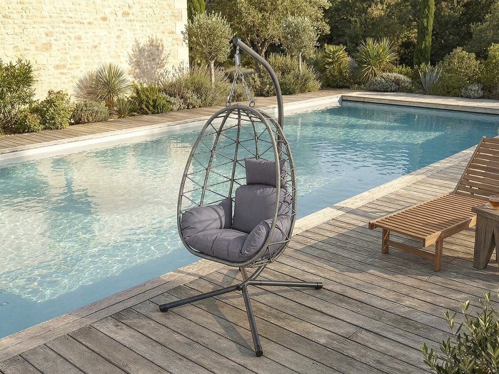 Cosi" rattan egg chair - 99 x 92 x 194 cm - Grey