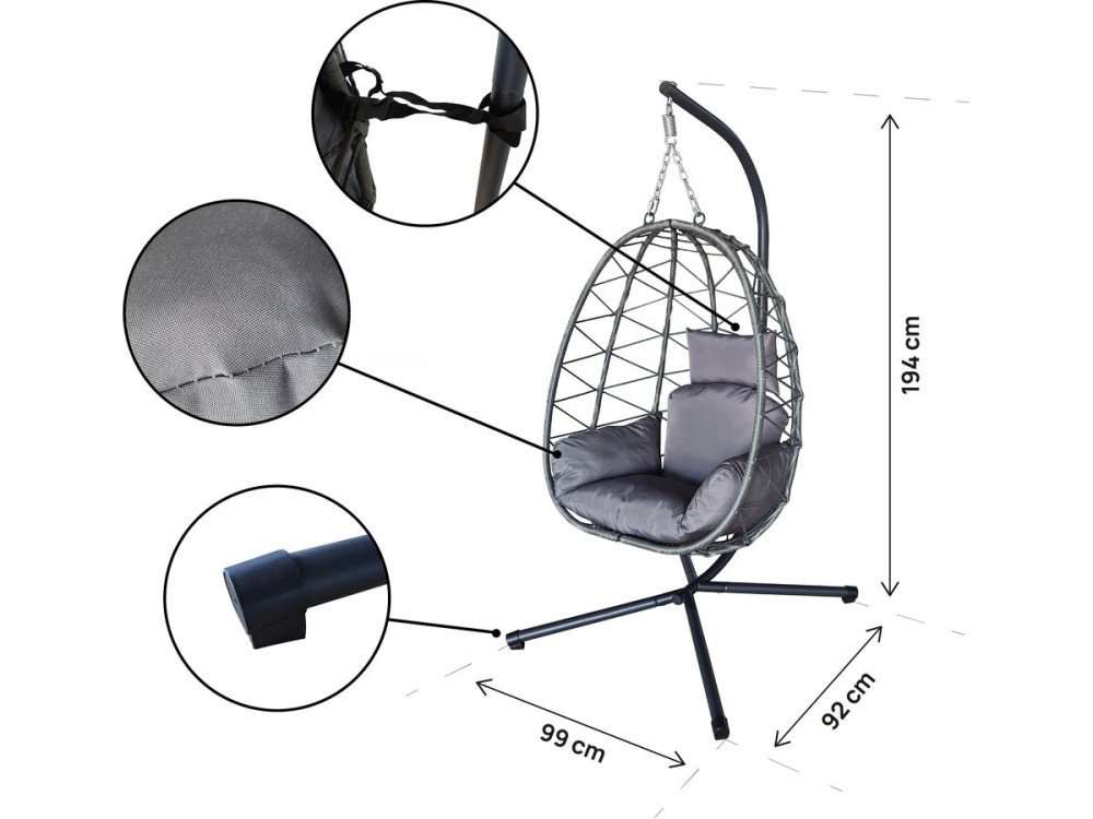 Cosi" rattan egg chair - 99 x 92 x 194 cm - Grey