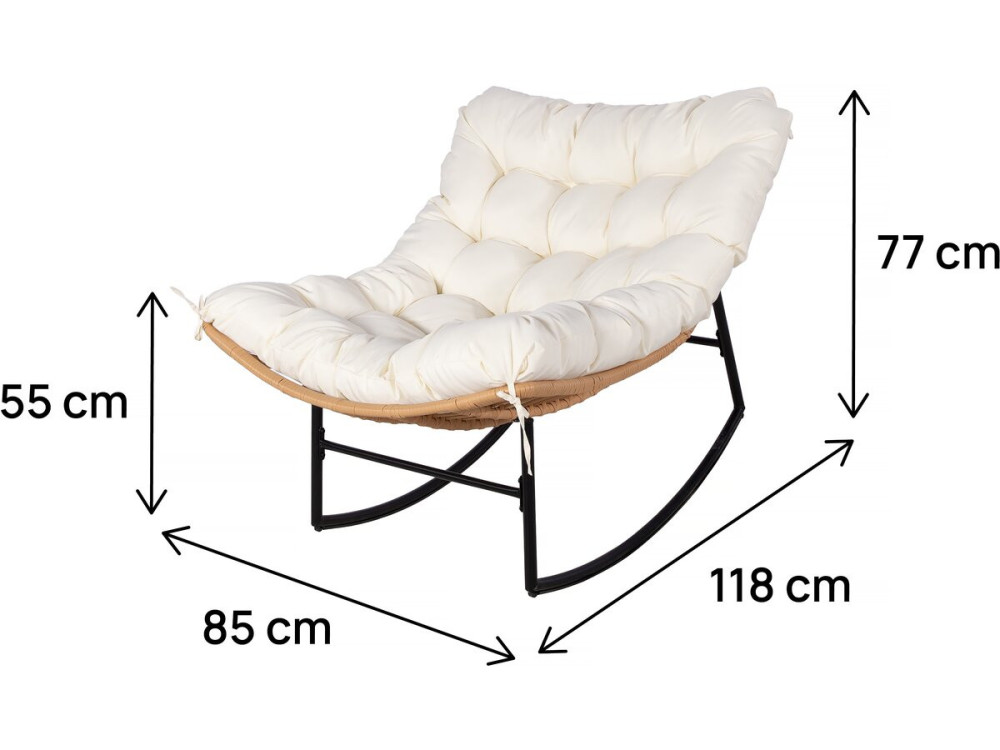Papasan rocking chair with indoor/outdoor cushion "Papaya" - Beige