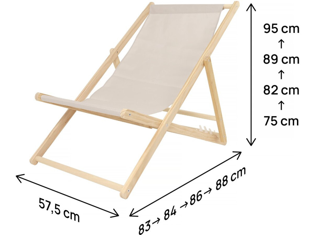 Set of 2 "Chilienne" wooden deckchairs - 107 x 56.5 x 81 cm - Ecru