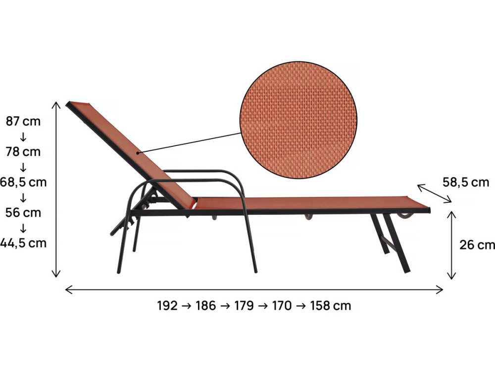 Set of 2 "Farniente" metal sunbeds with armrests - Terracotta