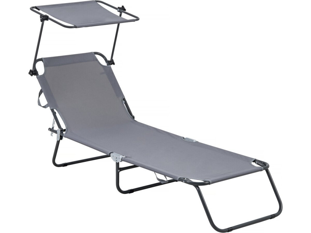 Lazy" folding sunlounger - With sunshade - Grey