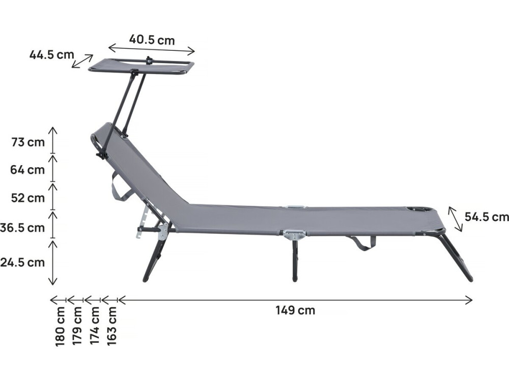 Lazy" folding sunlounger - With sunshade - Grey