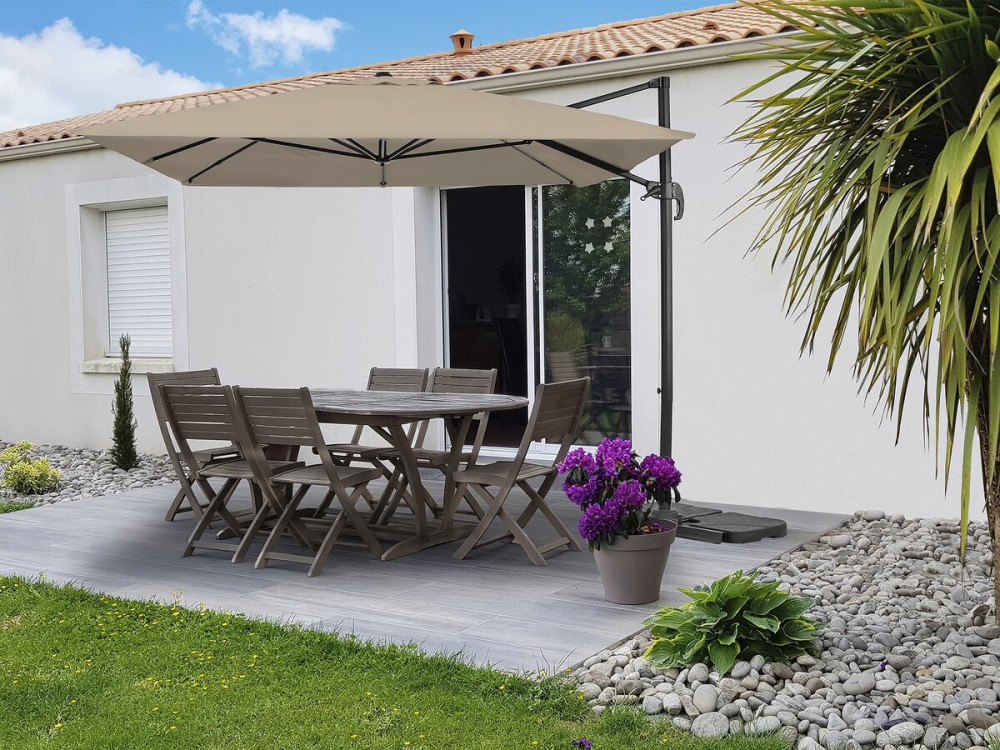 Sky 4" aluminium deported garden parasol - 3 x 4 m - Taupe