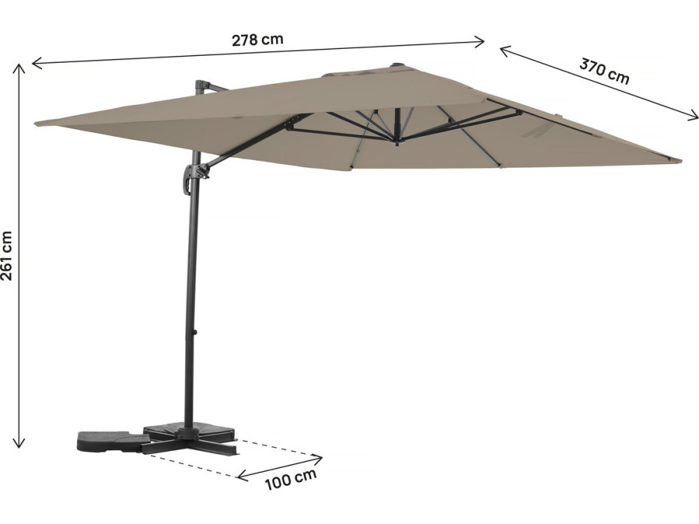 Sky 4" aluminium deported garden parasol - 3 x 4 m - Taupe