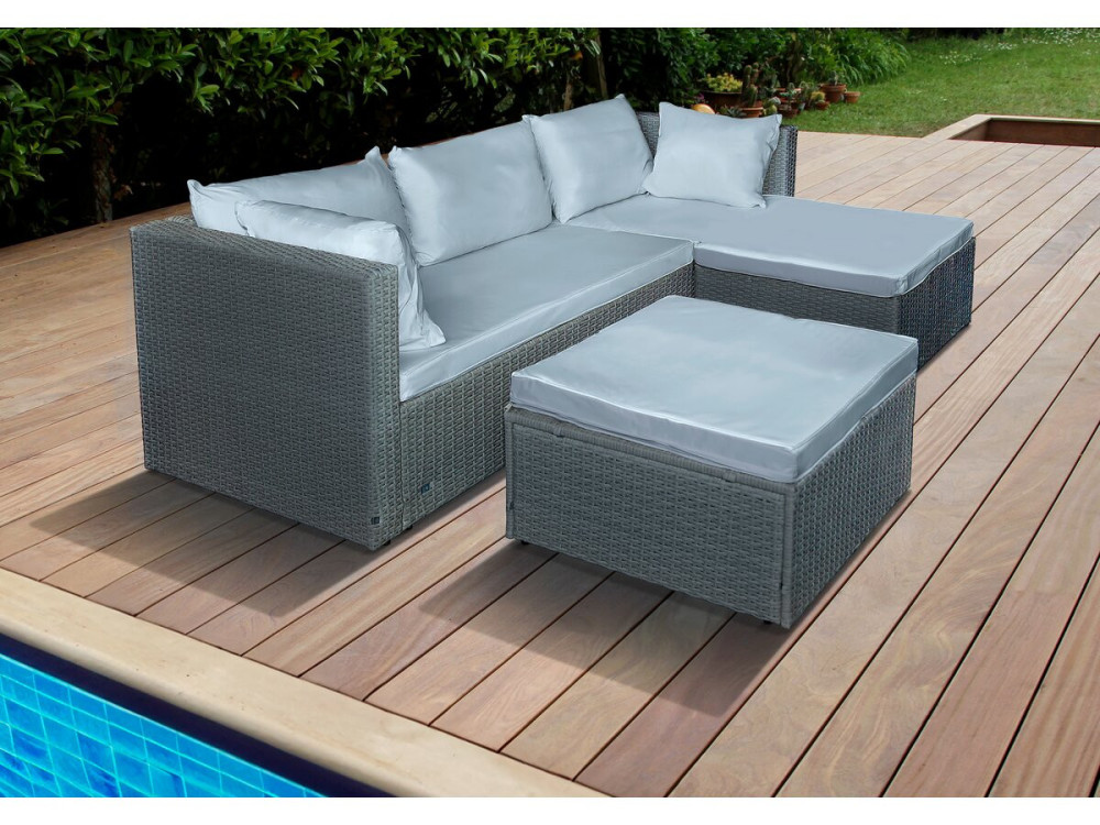 Diya" 3 seater low garden furniture set in woven resin - Light grey