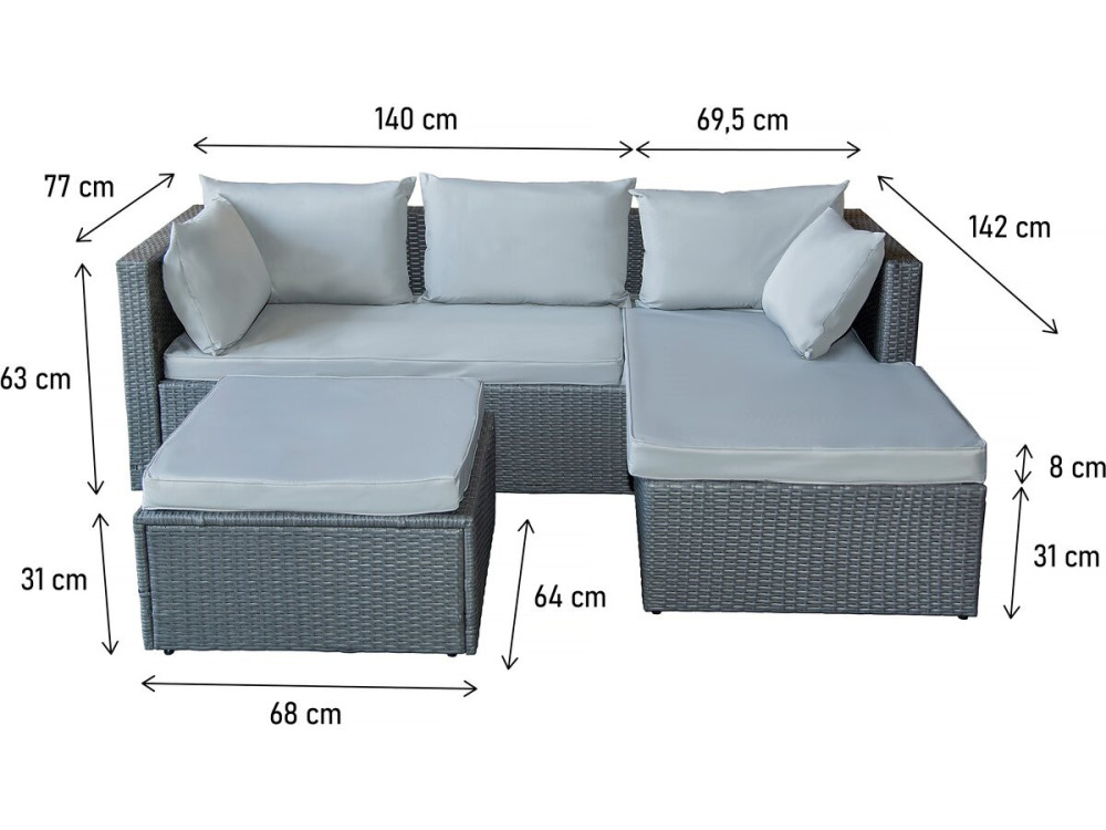 Diya" 3 seater low garden furniture set in woven resin - Light grey