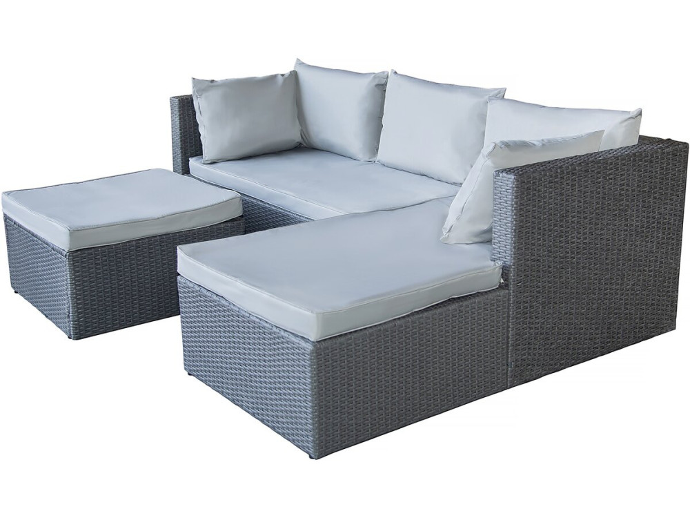 Diya" 3 seater low garden furniture set in woven resin - Light grey