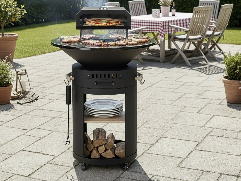 Barbecue plancha brazier with pizza oven "César premium"- Ø 81 cm - Black