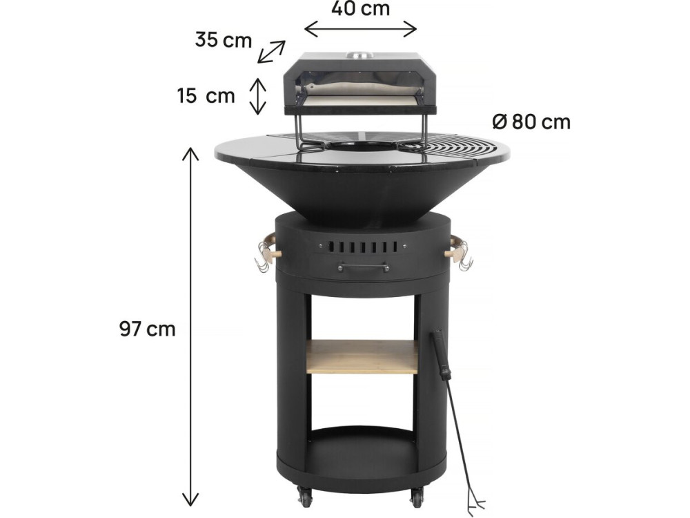 Barbecue plancha brazier with pizza oven "César premium"- Ø 81 cm - Black