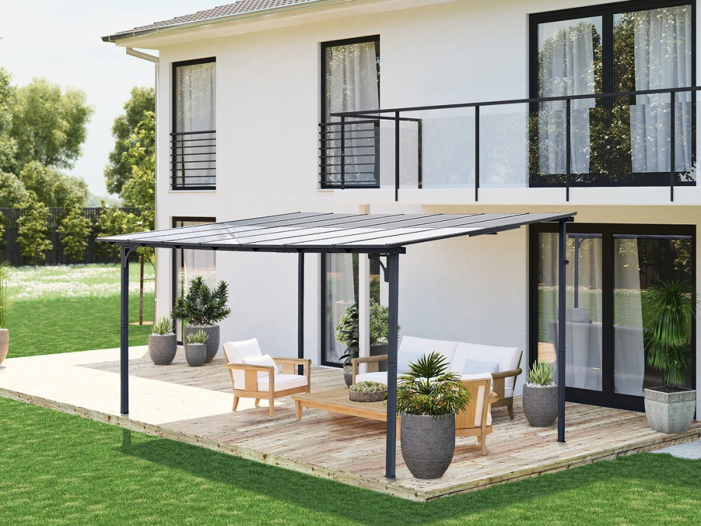 Marvin” lean-to pergola - 4 x 3 m - 423 x 298 x 243 cm - Dark grey