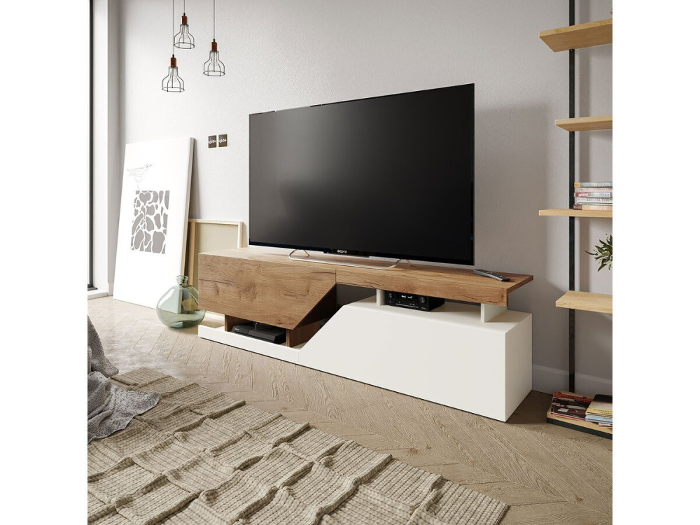 Ceelias TV cabinet - 160 x 35 x 46 cm - White/Dark Brown