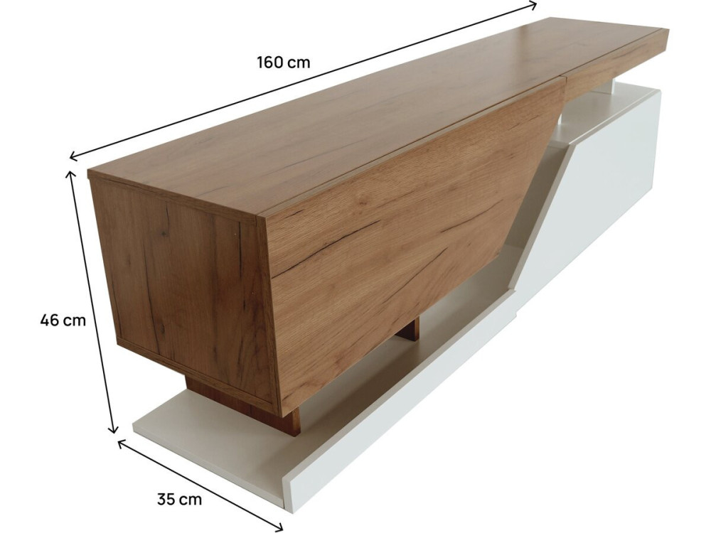 Ceelias TV cabinet - 160 x 35 x 46 cm - White/Dark Brown