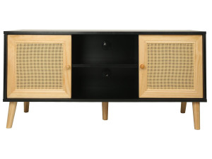Scandinavian TV cabinet in wickerwork "Iguana" - 120 x 30 x 56.5 cm - Black