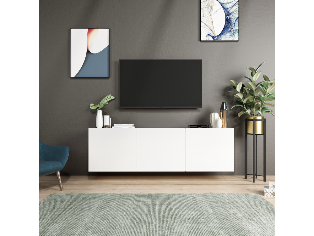 White" wooden TV stand - 150 x 31 x...
