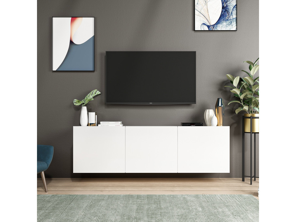 White" wooden TV stand - 150 x 31 x...