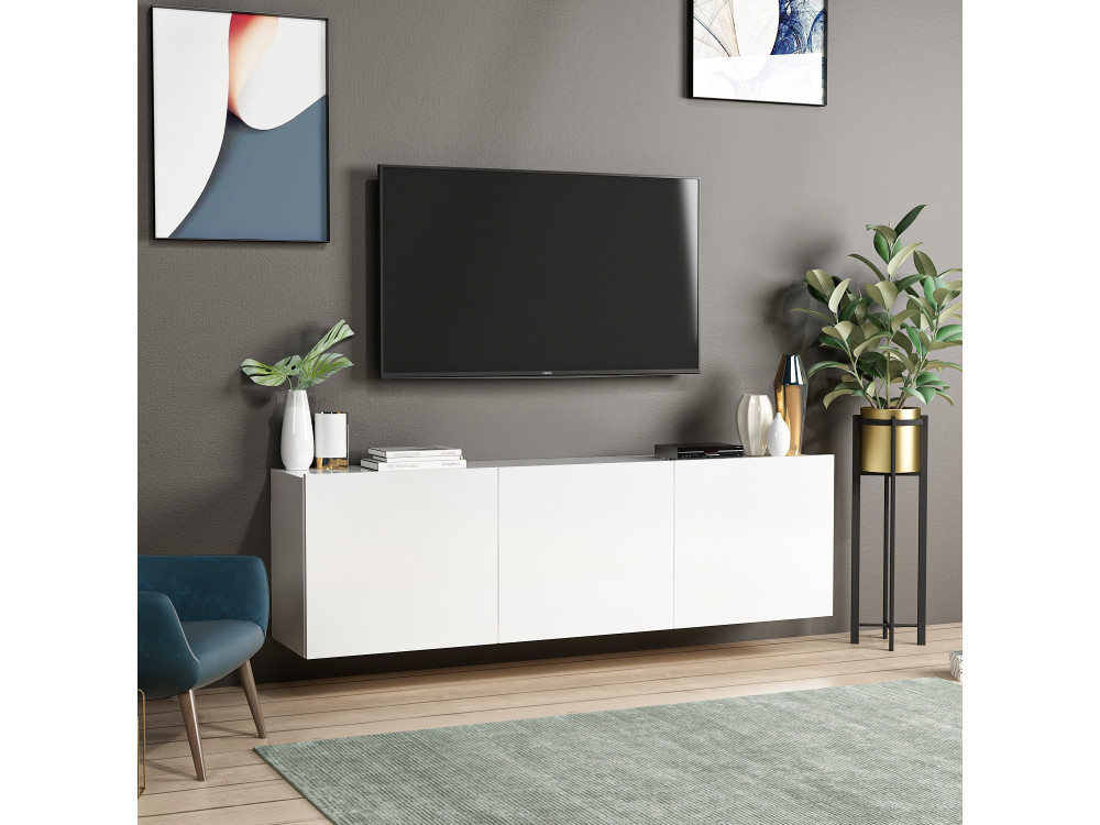 White" wooden TV stand - 150 x 31 x...
