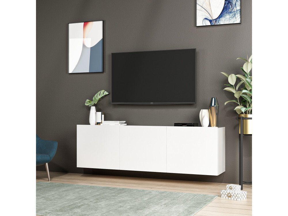 White" wooden TV stand - 150 x 31 x...