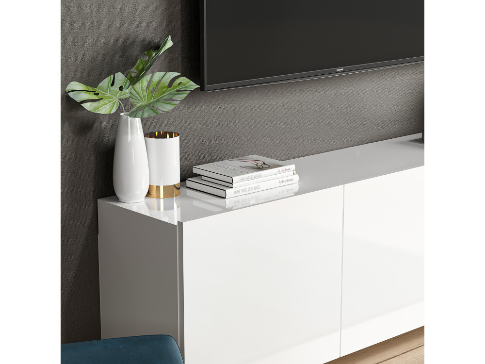 White" wooden TV stand - 150 x 31 x...