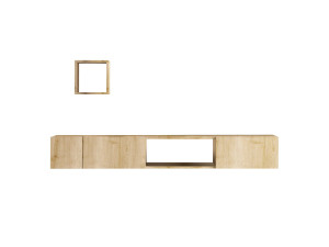 Avior" wooden TV stand with wall shelf - 180 x 32 x 25 cm - Beige