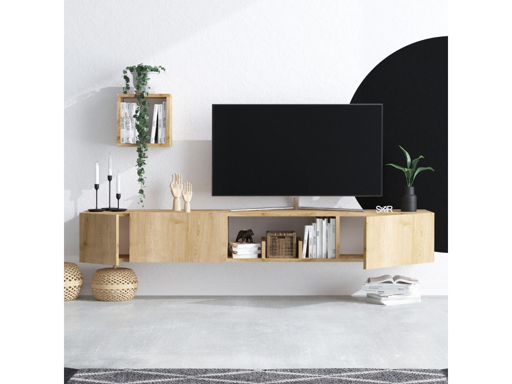 Avior" wooden TV stand with wall...