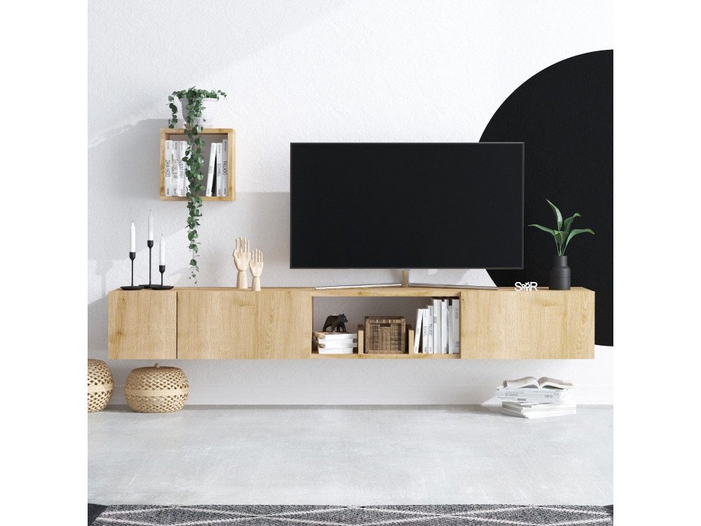 Avior" wooden TV stand with wall...