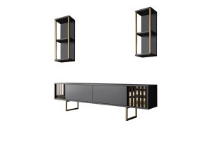 Gold Line" wooden TV stand - 180 x 30 x 48 cm - AnthraciteBlack