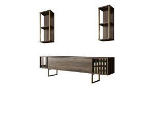 Gold Line" wooden TV stand - 180 x 30 x 48 cm - WalnutBlack