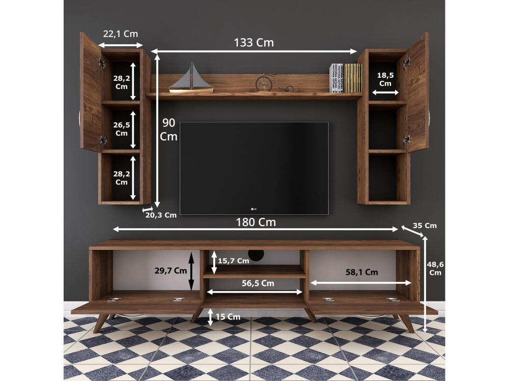 Mezalun" wooden TV stand - 180 x 35 x...