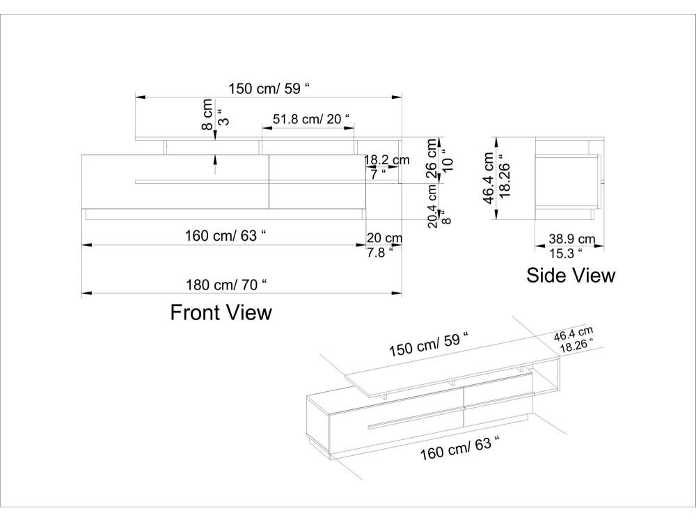 Basak" wooden TV stand - 180 x 40 x...