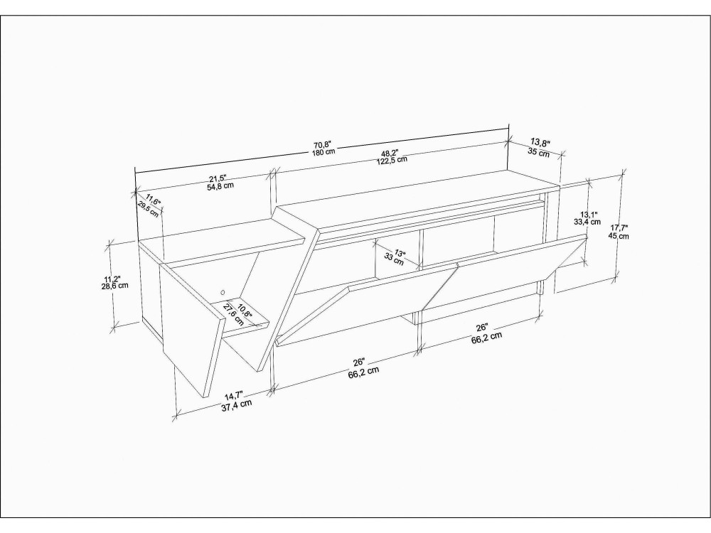Zonas" wooden TV stand - 180 x 35 x...