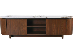 Stonea" wooden TV stand with ceramic top - 200 x 40 x 55 cm - Brown
