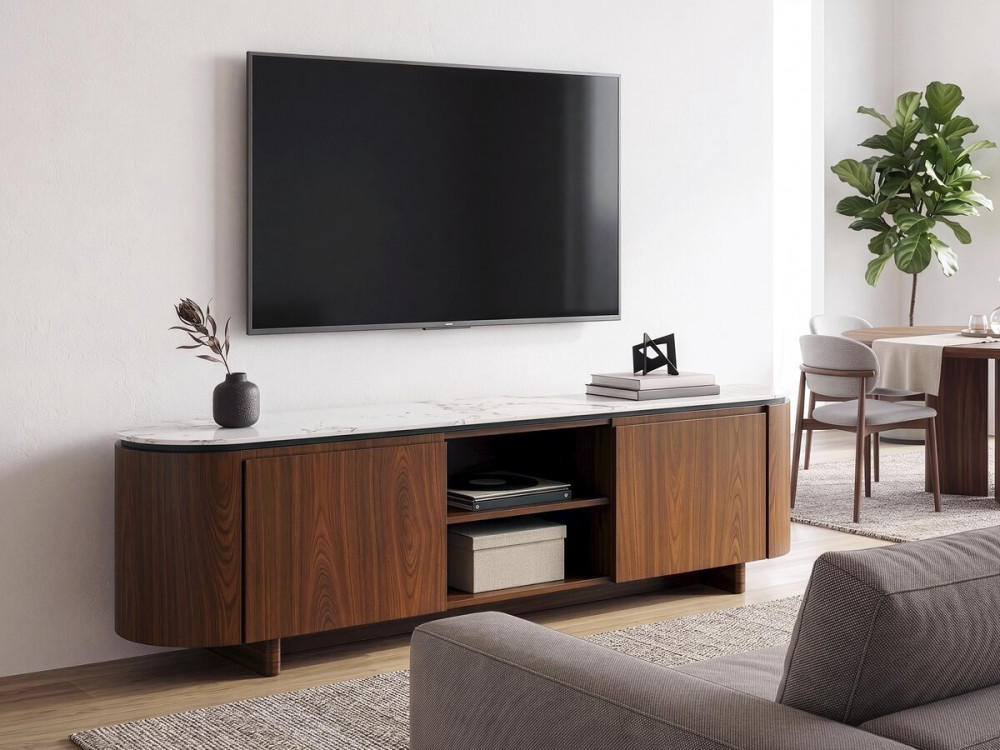 Stonea" wooden TV stand with ceramic...