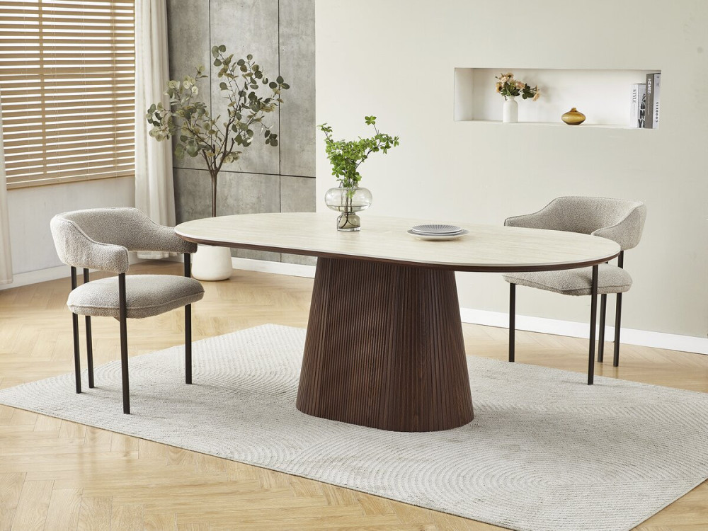 Portofino" oval stone and wood dining...