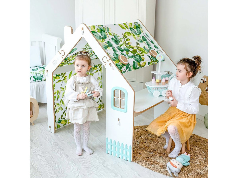Bianelli wooden children's playhouse with desk - 114 x 93 x 120 cm - White / Mint