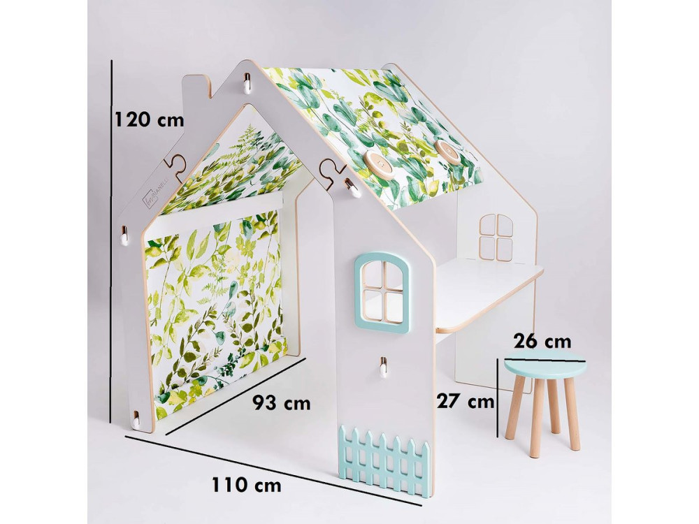 Bianelli wooden children's playhouse with desk - 114 x 93 x 120 cm - White / Mint