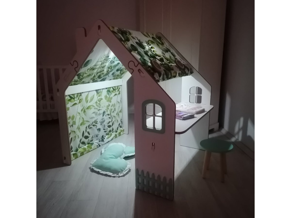 Bianelli wooden children's playhouse with desk - 114 x 93 x 120 cm - White / Mint