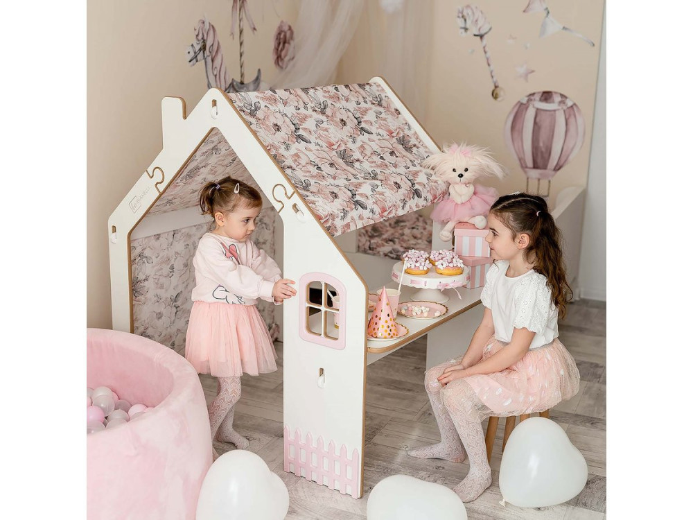 Bianelli wooden children's playhouse with desk - 114 x 93 x 120 cm - White / Pink