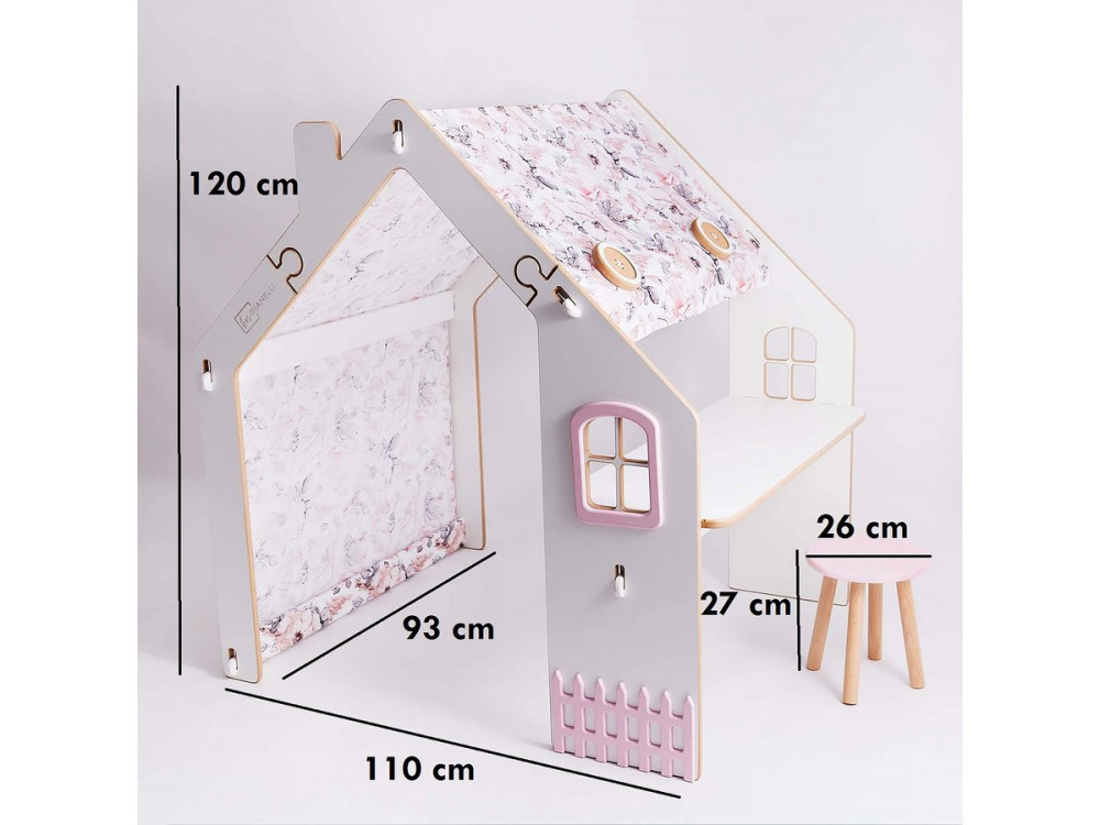 Bianelli wooden children's playhouse with desk - 114 x 93 x 120 cm - White / Pink