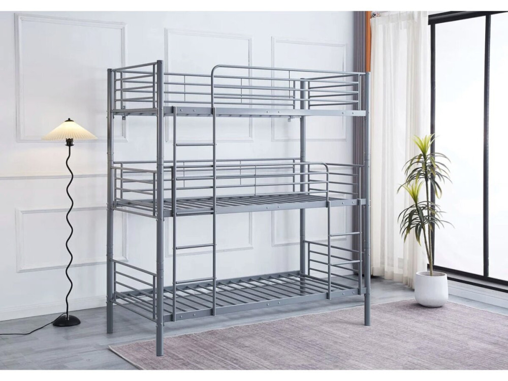 HAVIN Triple Metal Bunk Bed - 90 x 190 cm - Grey