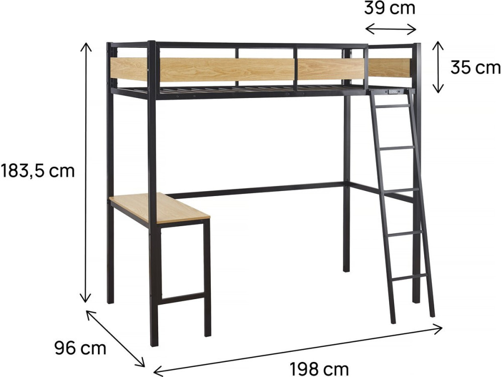 Ethan" loft bed with desk - 90 x 190...