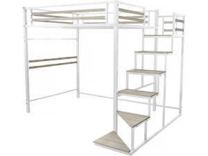 LENA" metal loft bed with stairs - 140 x 190 cm - White