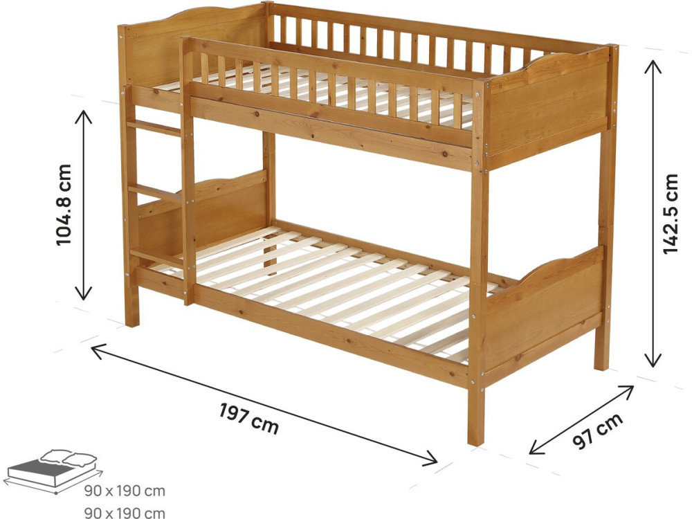 Gabriel" wooden bunk bed - 90 x 190...