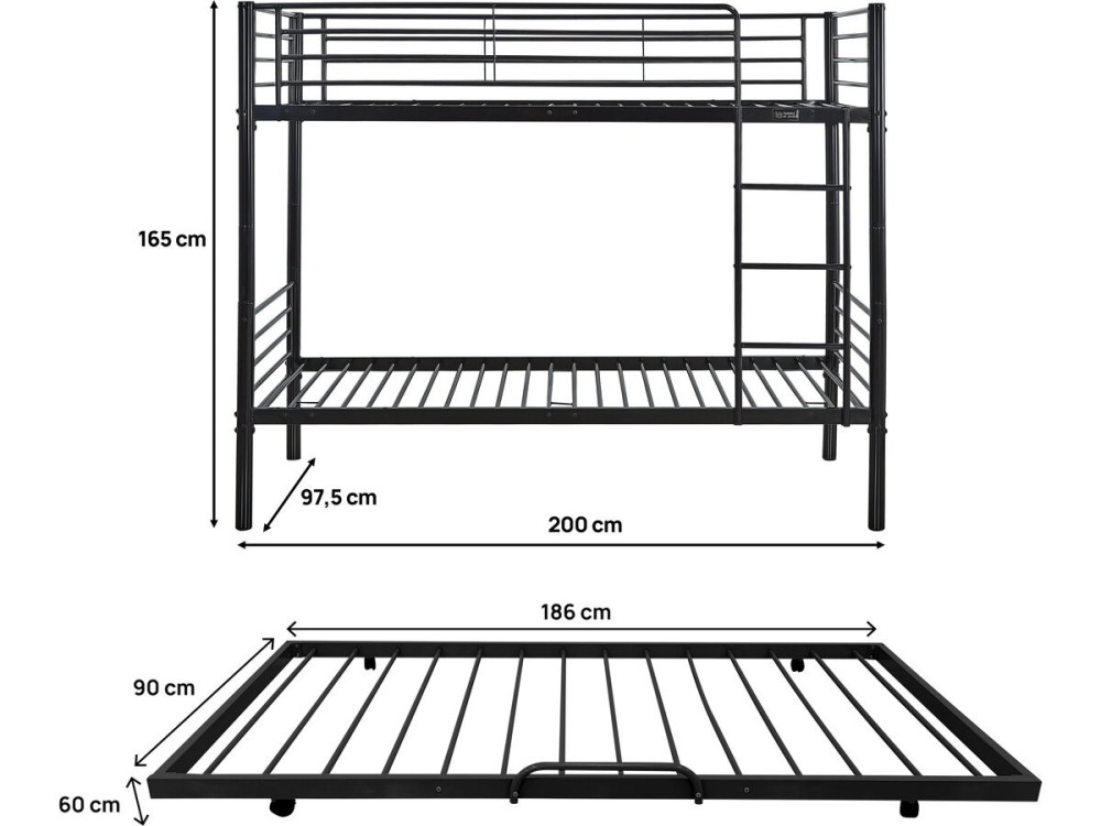 ADAM" bunk bed with pull-out - 90 x...