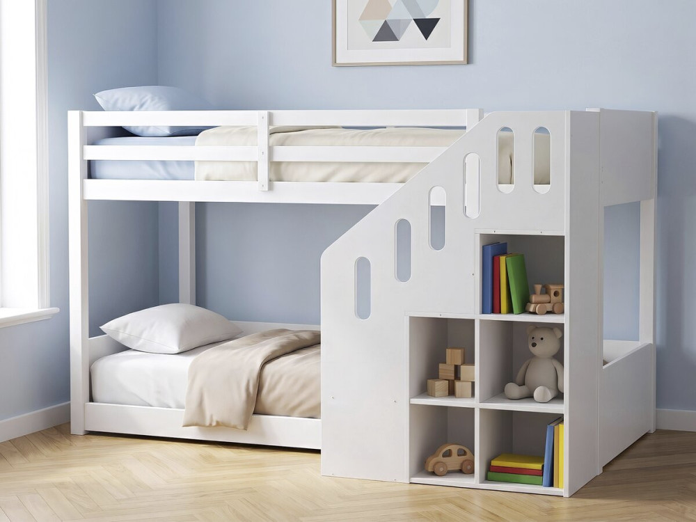 "Léana" Wooden Bunk Bed with Stairs...