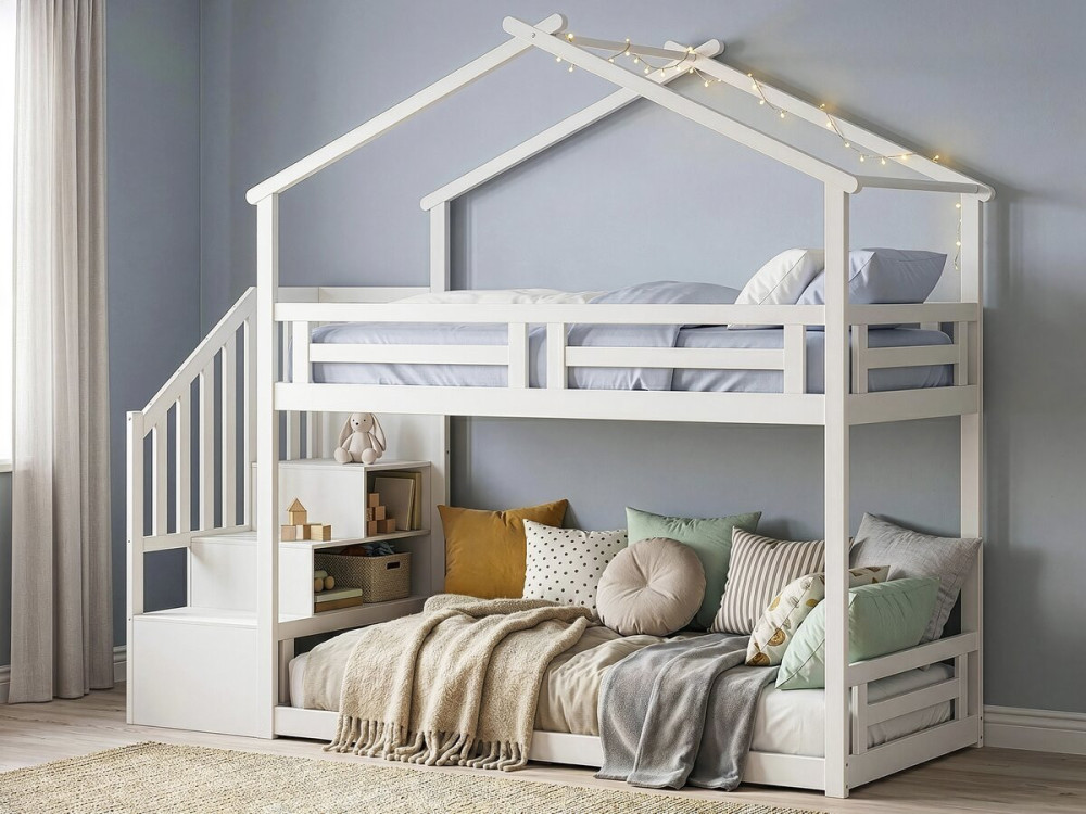 "Oriana" Bunk Bed with Wooden Stairs...
