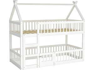 "Laith" Wooden Cabin-Style Bunk Bed with Ladder - 90 x 190 cm - White