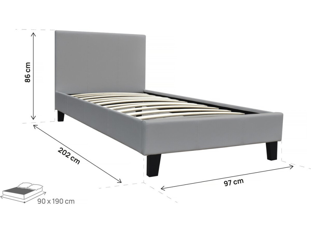 Bed "Lina" 90 x 190 cm - Light grey