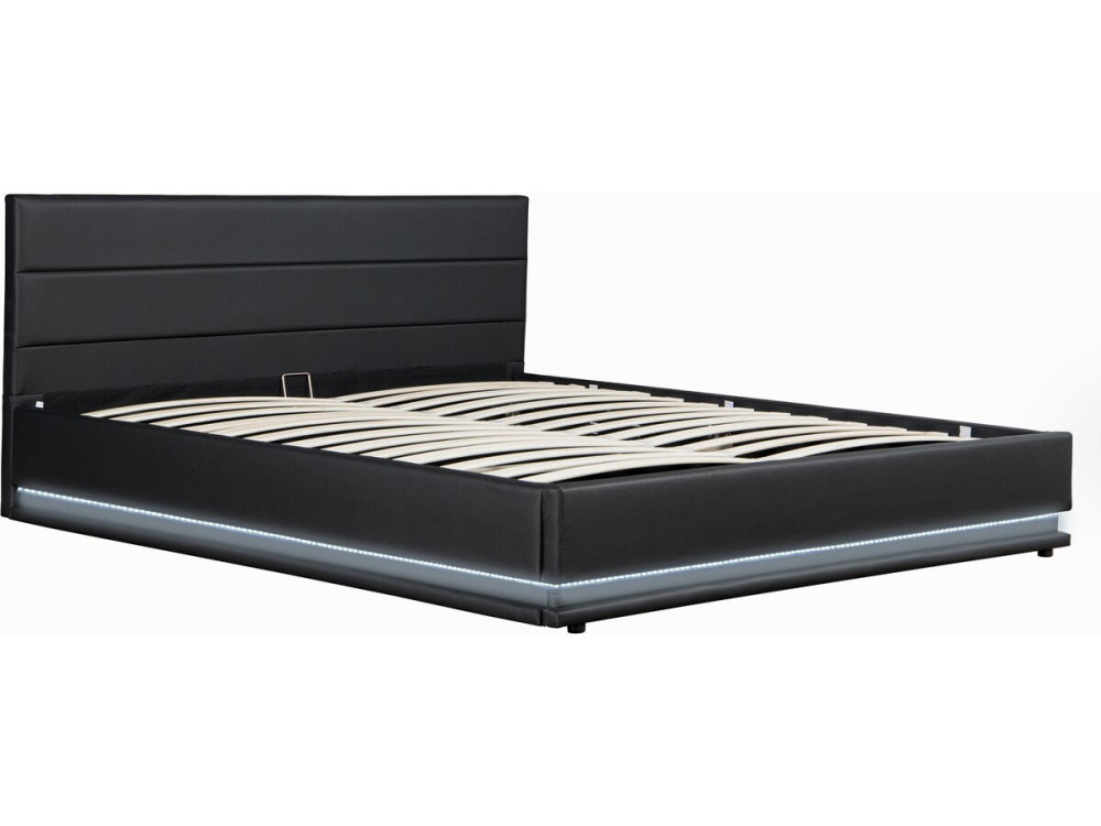Bed with storage and Led "Anastasia"  - 160 x 200 cm - Black