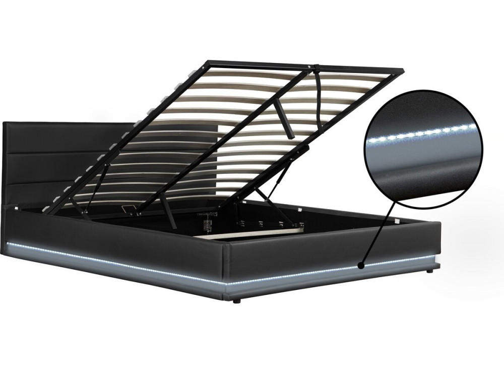 Bed with storage and Led "Anastasia"  - 160 x 200 cm - Black